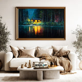 Wooden Cabin in the Forest Night Forest Landscape Oil Painting - image 5
