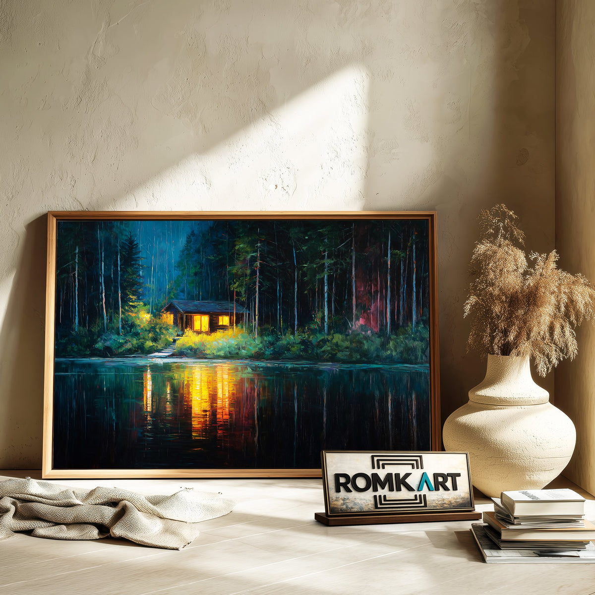 Wooden Cabin in the Forest Night Forest Landscape Oil Painting - image 6