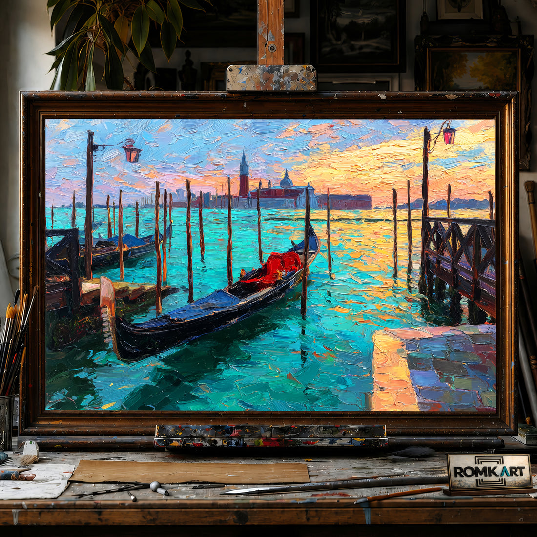 Wooden Pier in Venice hand-painted oil painting on canvas
