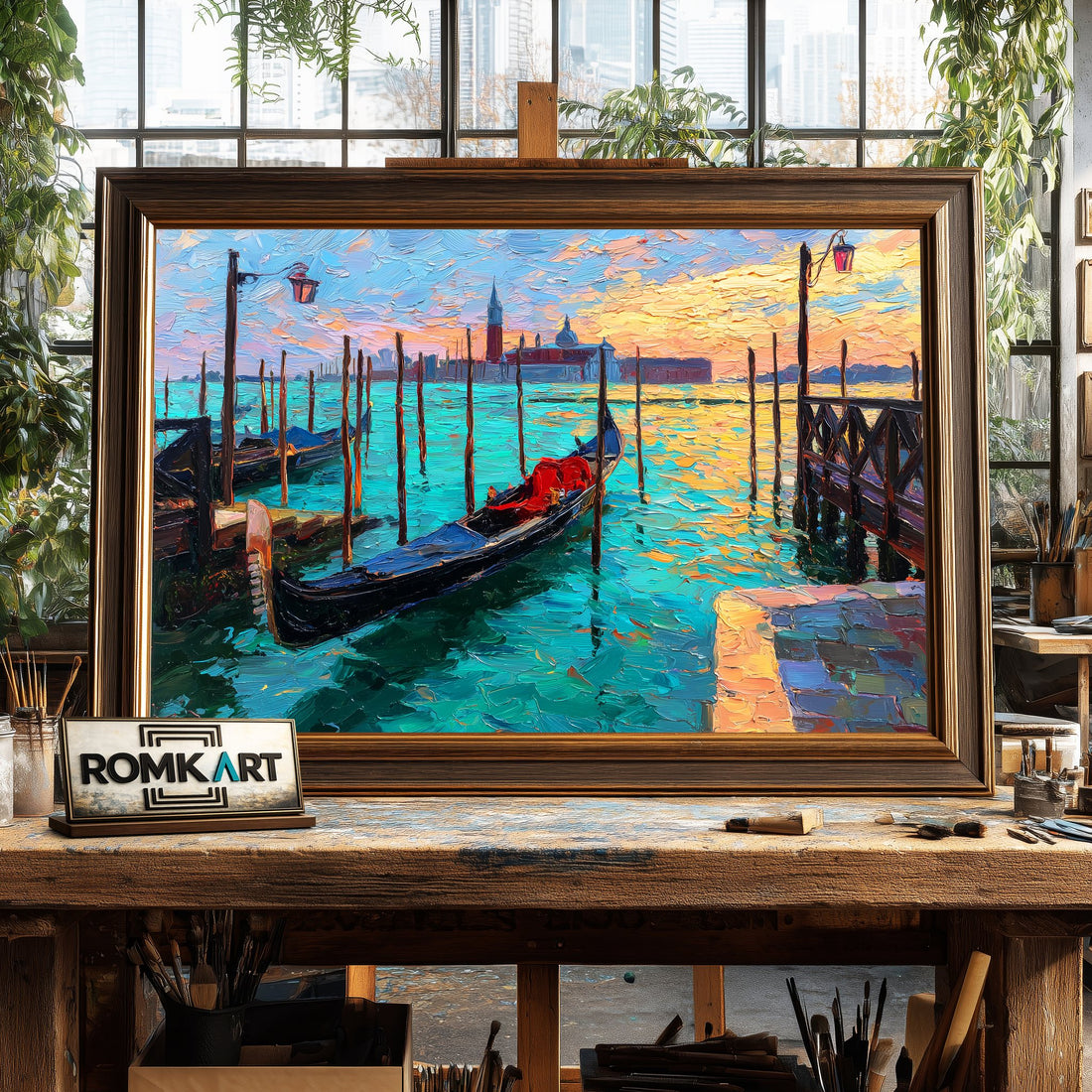 Wooden Pier in Venice hand-painted oil painting on canvas