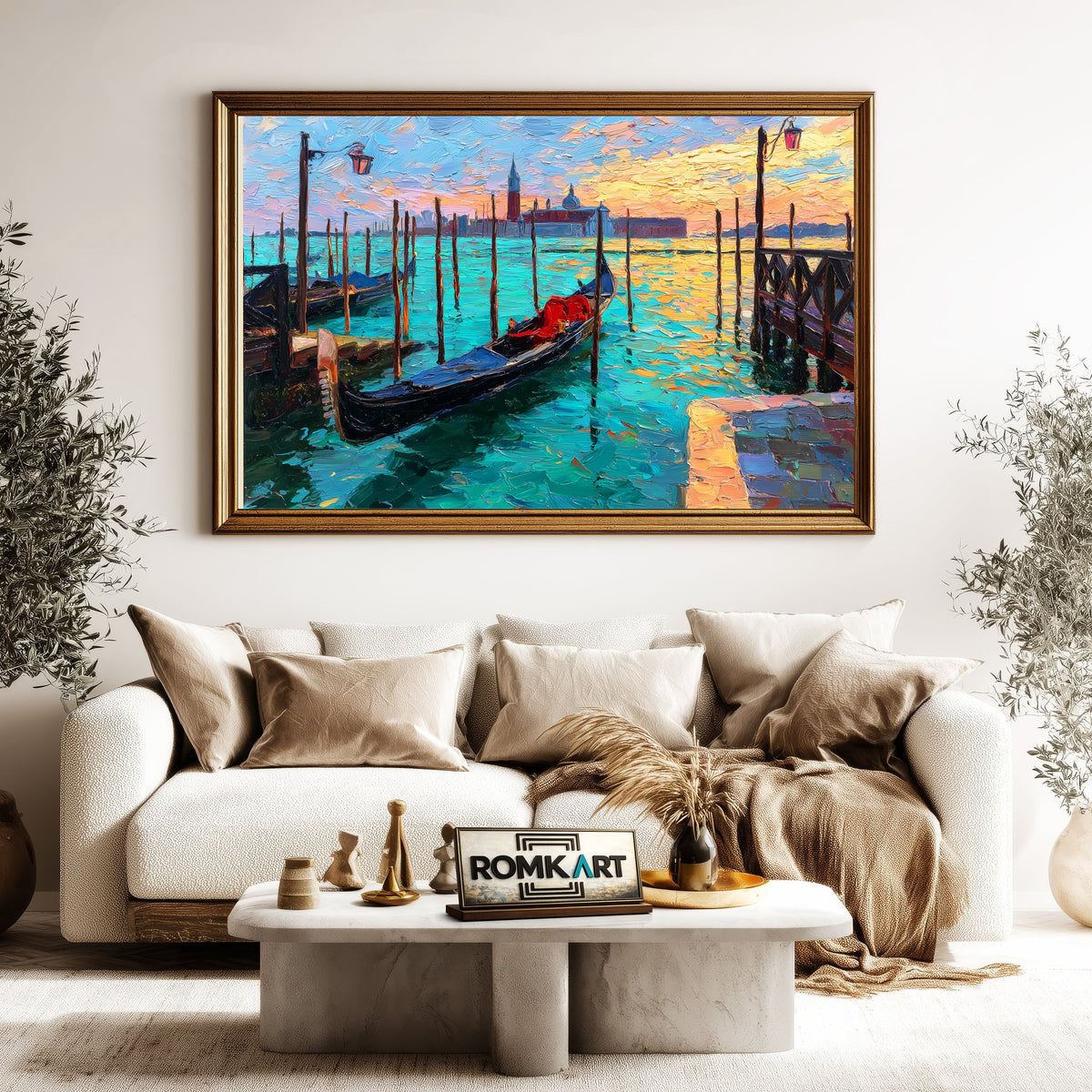 Wooden Pier in Venice Harbor Seascape Oil Painting - image 5