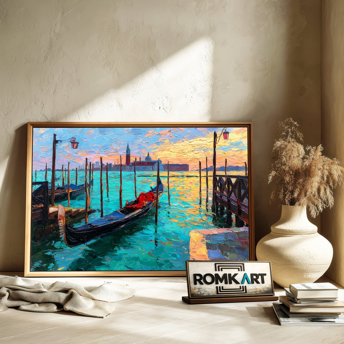 Wooden Pier in Venice Harbor Seascape Oil Painting - image 6