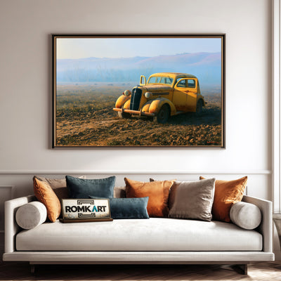 Yellow Vintage Car Automotive Oil Painting - image 4