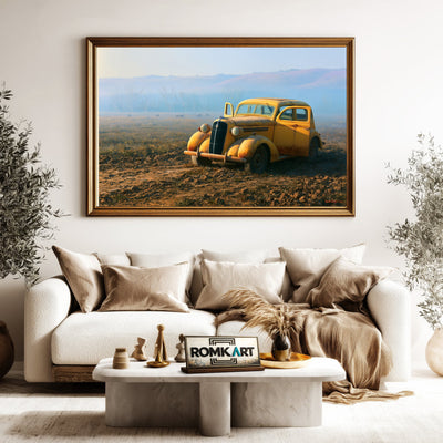 Yellow Vintage Car Automotive Oil Painting - image 5