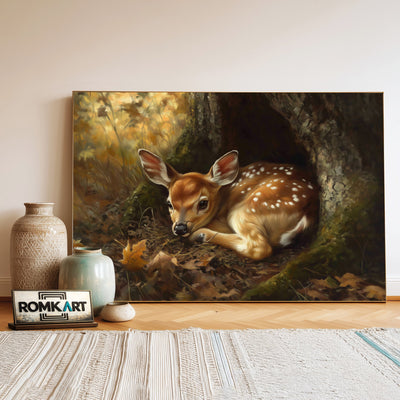 Young Deer in Quiet Forest Wildlife Oil Painting - image 3