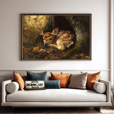 Young Deer in Quiet Forest Wildlife Oil Painting - image 4
