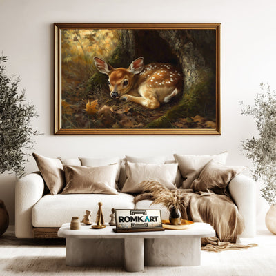 Young Deer in Quiet Forest Wildlife Oil Painting - image 5