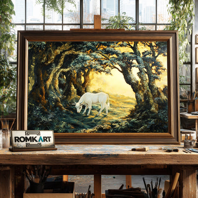 Young White Calf in Forest Ancient Farm Animal Oil Painting - image 2