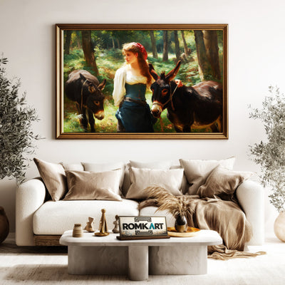 Young Woman Two Donkeys Figurative Oil Painting - image 5