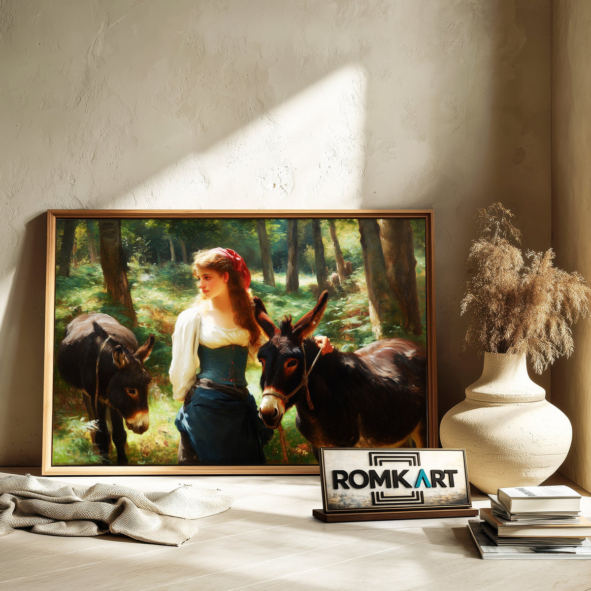Young Woman Two Donkeys Figurative Oil Painting - image 6