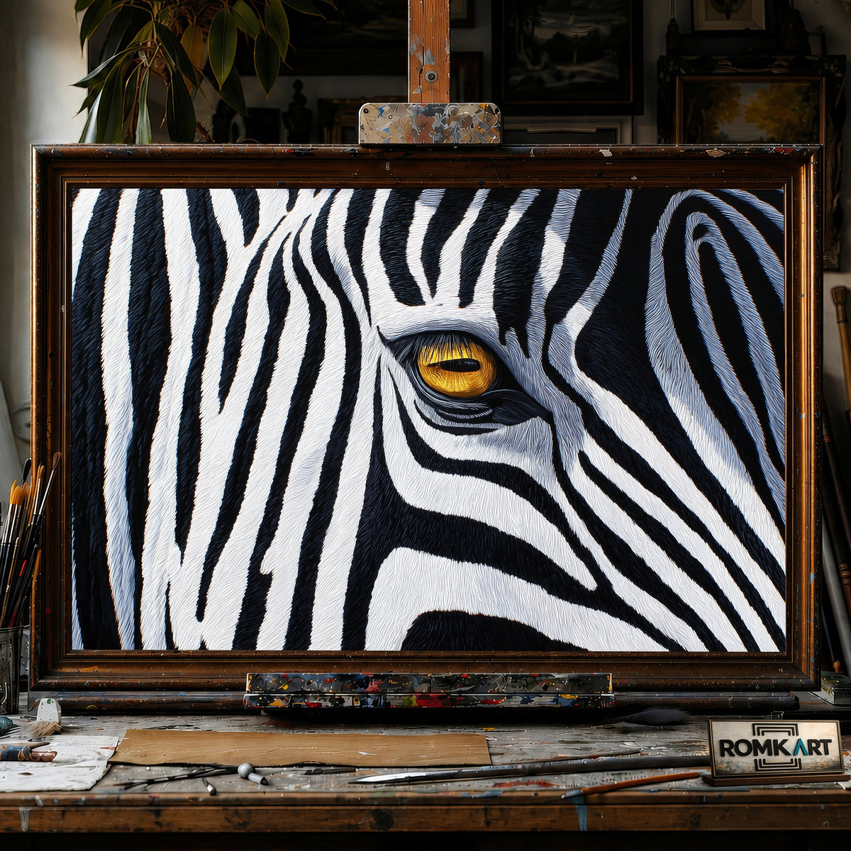 Zebra Face - Hand-Painted Oil Painting - View 1