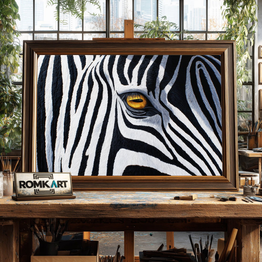 Zebra Face - Hand-Painted Oil Painting - View 1