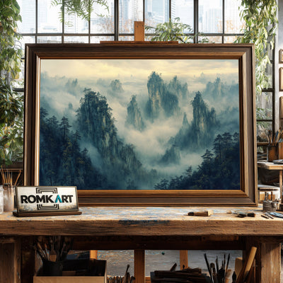 Zhangjiajie Mountains in Misty Morning Landscape Oil Painting - image 2