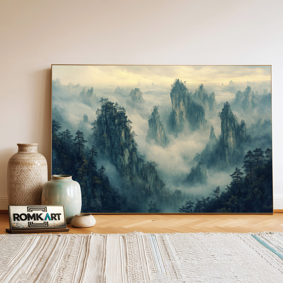 Zhangjiajie Mountains in Misty Morning Landscape Oil Painting - image 3
