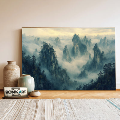 Zhangjiajie Mountains in Misty Morning Landscape Oil Painting - image 3