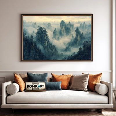 Zhangjiajie Mountains in Misty Morning Landscape Oil Painting - image 4
